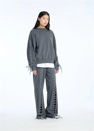 Sui lacing crewneck sweat Grey Pinstripe ROTATE By Birger Christensen